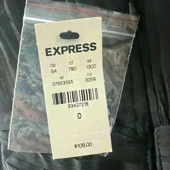 NWT  Express Mock Neck Long Sleeve Pleated Waist Tiered‎ Ruffle Mini Size 0 - Picture 3 of 9